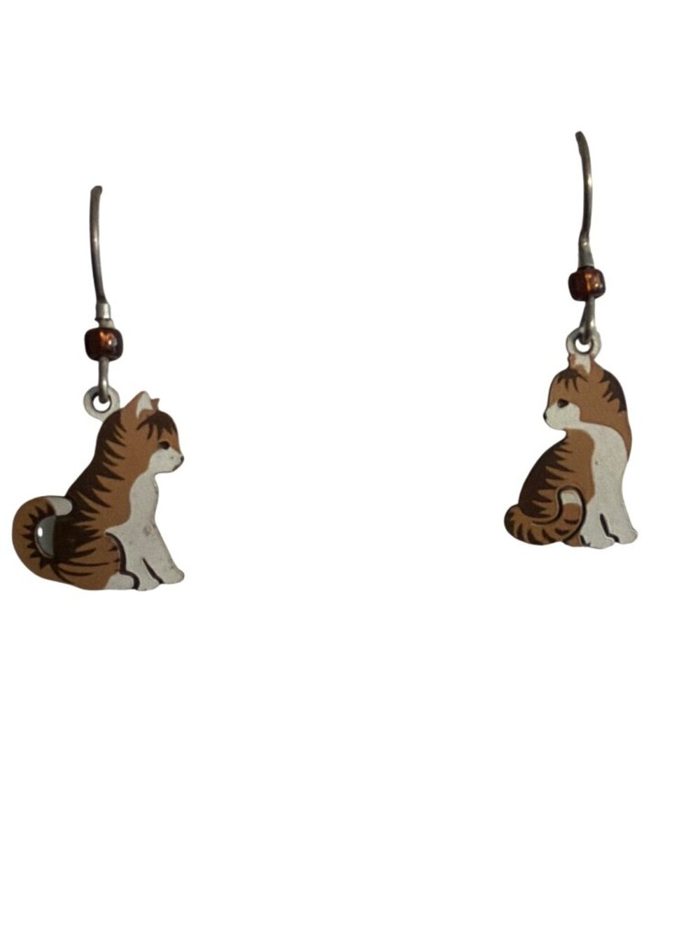 Sienna Sky Tess Tabby Cat Dangle Earrings Sitting Kitten Hooks 1.25" Painted